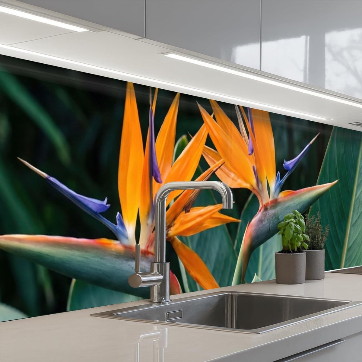 Keukenachterwand 60x300 cm zelfklevend keuken decoratie accessories home kitchen spatscherm Paradijsvogel - Bloem - Exotisch