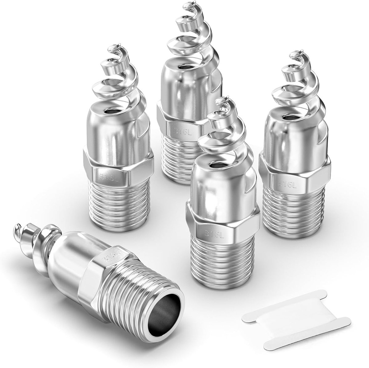 5PCS 304 Roestvrij Staal Volle Kegel Holle Kegel Spiraal Mistsproeier, 3/4" BSP Mannelijke Schroefdraad Spiraal Sproeikop, Hoge Druk Anti-Verstopping BSP Externe Schroefdraad Sproeikop