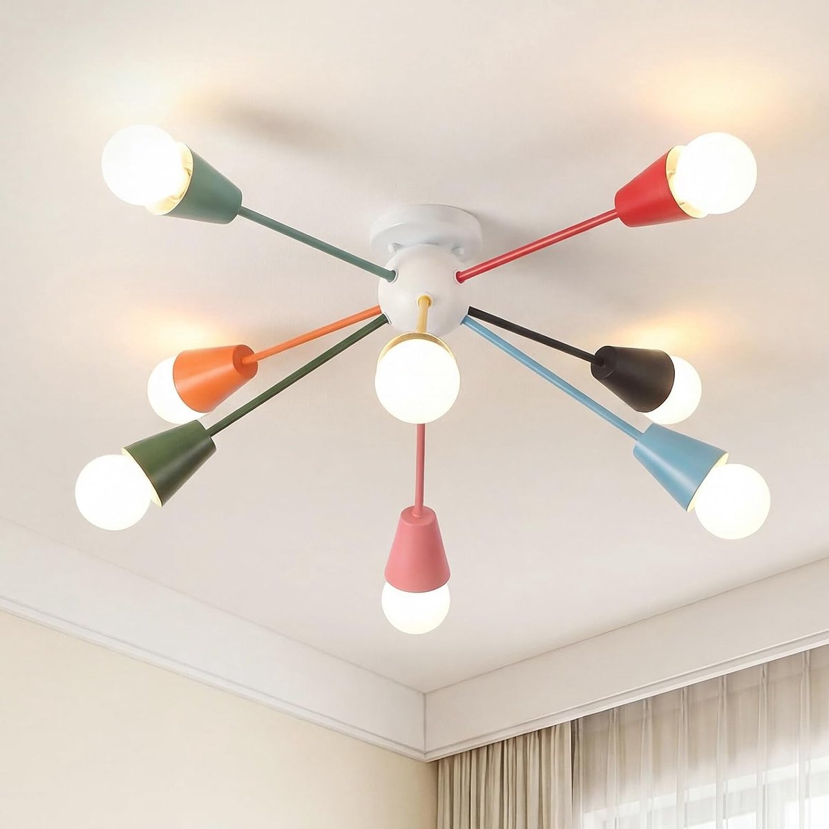 Kroonluchter voor woonkamer, kleurrijk, plafondlamp voor kinderkamer, 8 lampen, E27-fitting, industriële plafondlamp, diameter 84 cm, plafondverlichting, kroonluchter, eetkamer