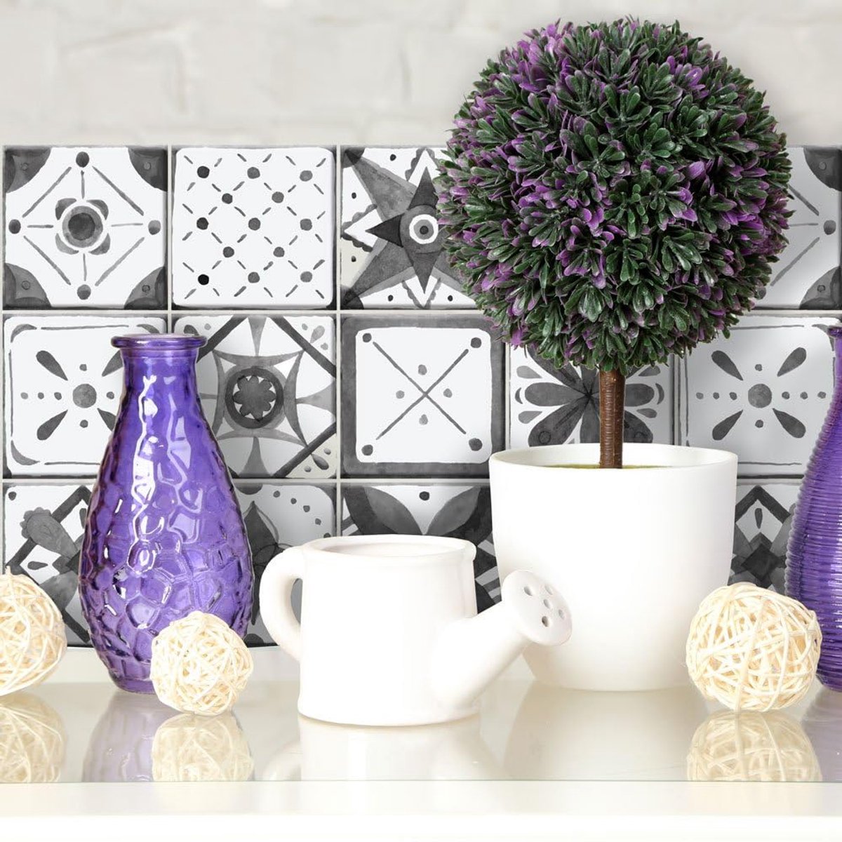 Tegelstickers Badkamer en Keuken 24 Pcs 10x10 cm - PS00011 Wanddecoratie van PVC Waterbestendig Tegels Mozaïek Cementtegels in Azulejos-stijl