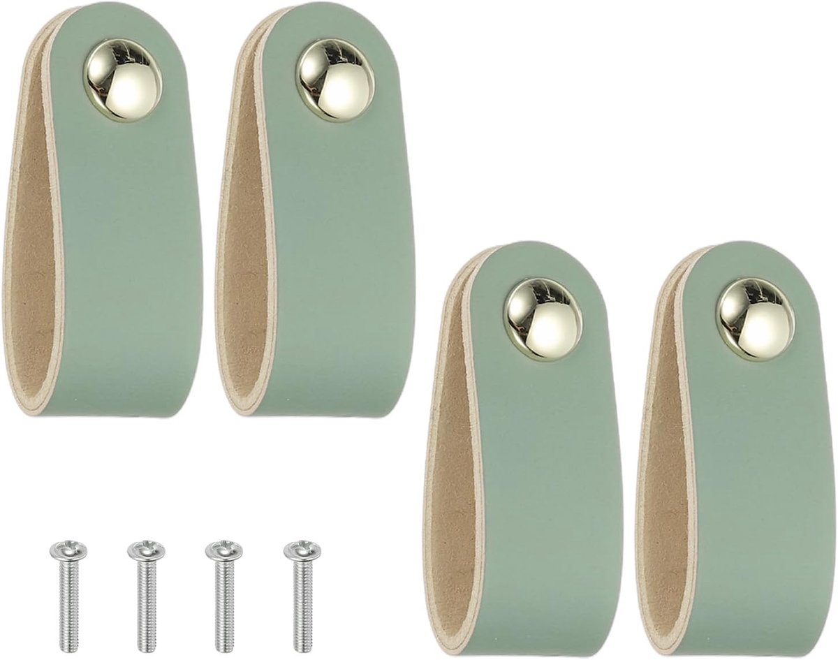 Lederen lade trekt, 4 stuks lederen handvat enkel gat kast dressoir knoppen met schroef voor badkamer keuken dressoir kast deur, blauw