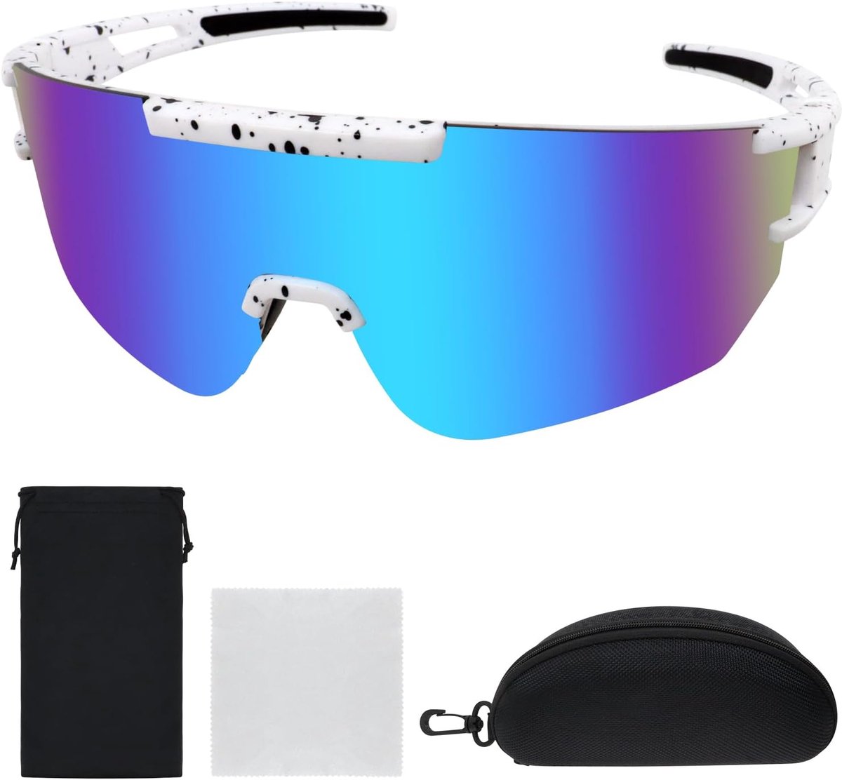 Bril, fietsbril voor dames en heren, sportbril, fietszonnebril, UV400-bescherming, fietsbril, loopbril voor racefiets, fiets, MTB, hardlopen, golf, paardrijden, skiën, rave, ijsblauw