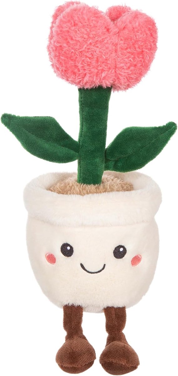 – Mimi Flowers - Pluche Bloem - Roze Tulp met Crème Pot - 24 cm - Cadeau-idee Kinderen en Volwassenen - Kawaii Pluche - Zacht en Wasbaar - Positieve Bloem