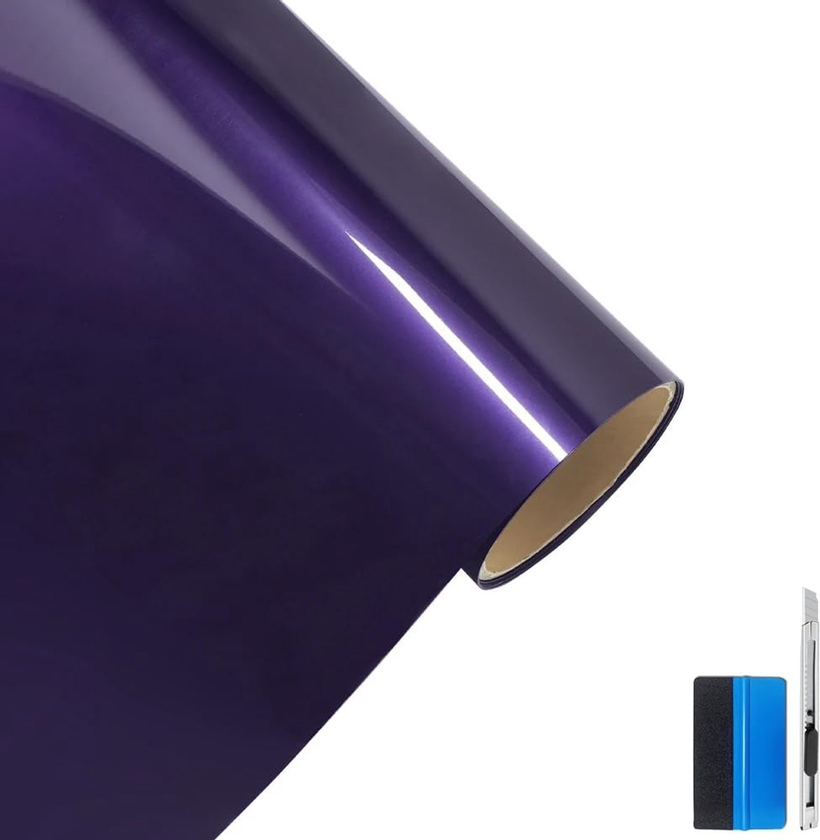 Premium vinylfolie met ventilatiekanalen voor het dak van auto's en motorfietsen, paars (50 cm x 150 cm) | Hoogglans oppervlak, inclusief gereedschap, luchtbelvrije kanalen, zacht en rekbaar, voor auto's, motorfietsen, meubels
