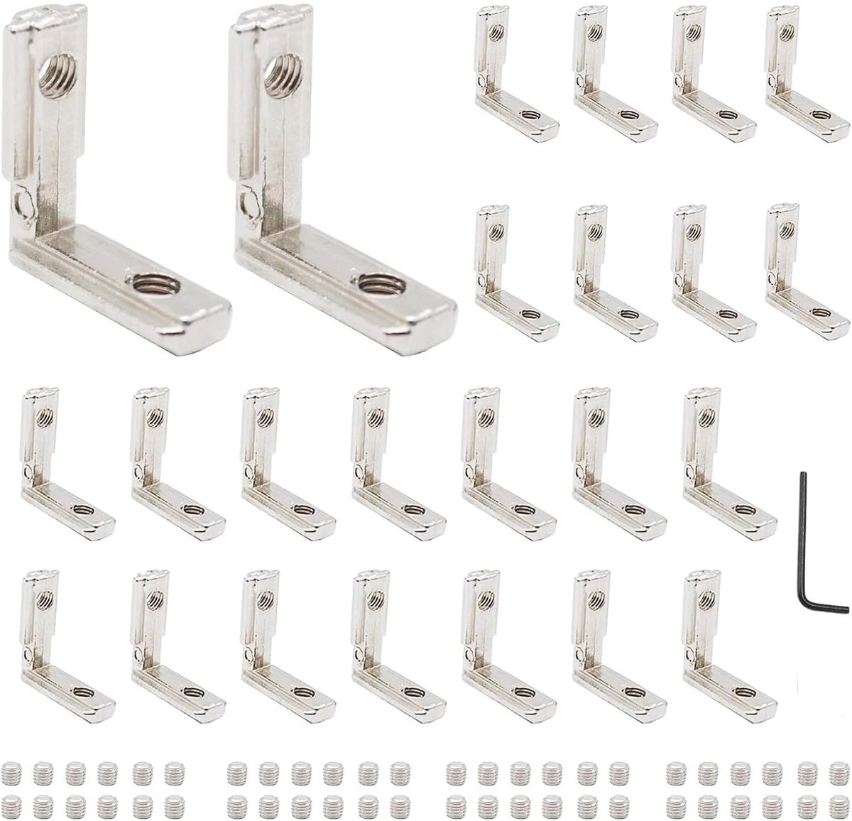 24 stuks 2020 Aluminium Extrusie Verbinder Hoekbeugel Verbinding 2020 Hardware T-Gleuf Toebehoren V-Gleuf met Schroeven voor 2020 Aluminium Profiel 3D Printer Frame Reserveonderdelen Zilver
