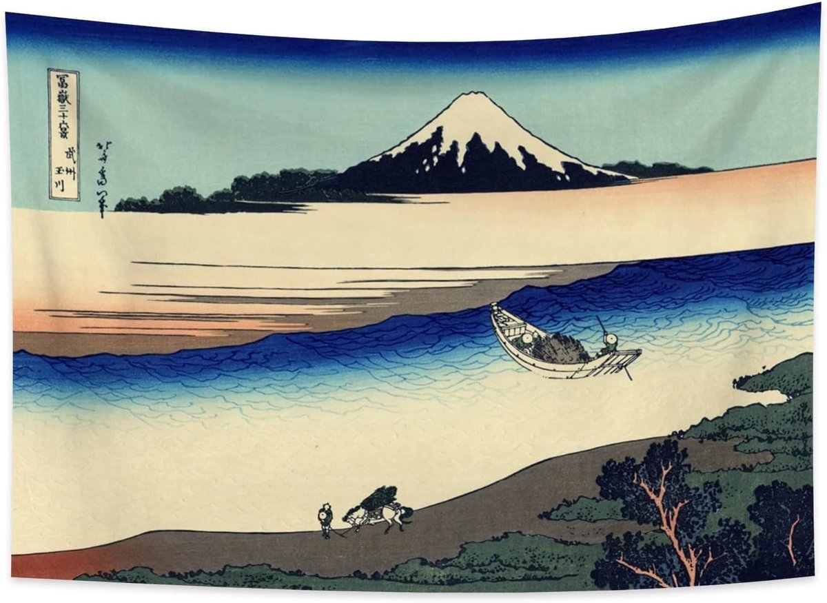 100x70cm Ukiyo-e Tapijtwerk Mount Fuji 36 weergaven Kamer Wandkleden Tama-rivier in de provincie Musashi Landschap Muur kunst Japans Traditioneel Schilderen Toyo-stijl Wandtapijten