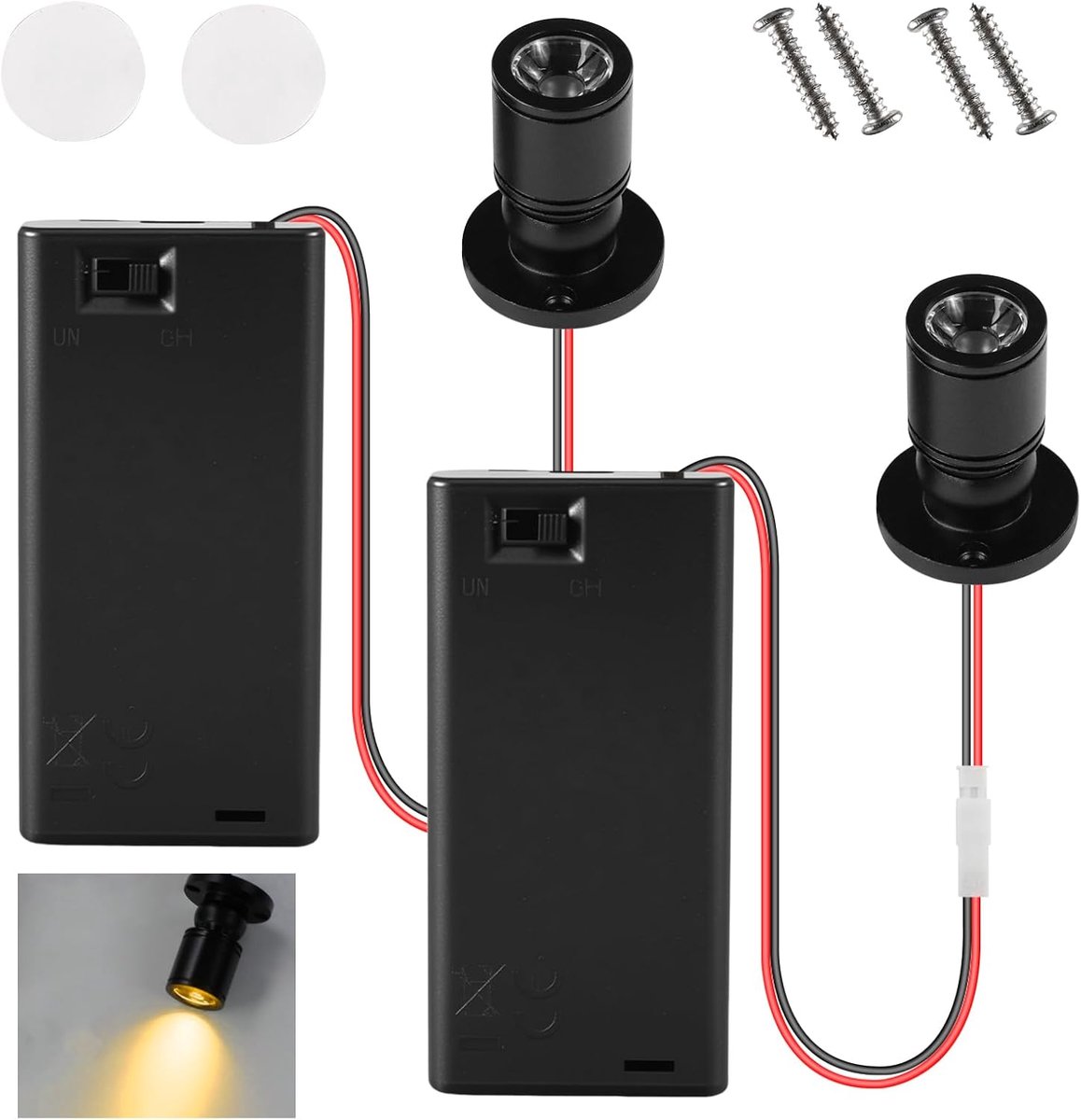 Miniatuur ledlampen voor poppenhuizen, 3 V, 1 W, mini-led-spot met AA-batterijhouder, poppenhuis miniatuuraccessoires, miniatuur ledlampen voor vitrines, microhuis, speelgoedhuis, decoratie