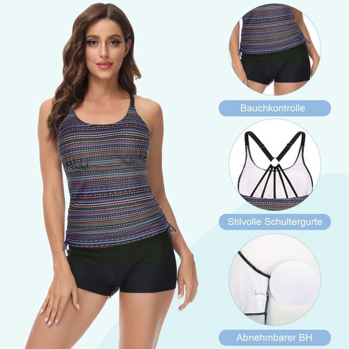 Tankini Tweedelig badpak voor dames, buikweg, tankini-bovendeel en hoge taille, comfortabele badmode met verstelbare schouderbanden, sportieve strandmode