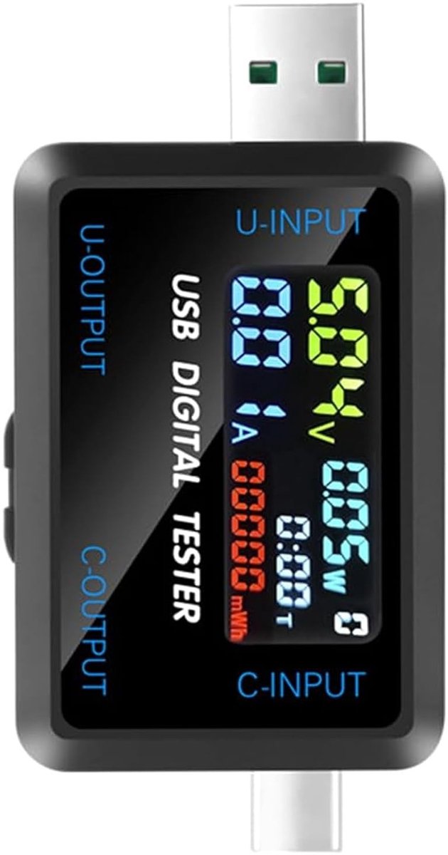 USB-C Tester - Zwart - VOK-2104C - Multifunctionele Meter voor Spanning en Stroom - Voor Mobiele Apparaten