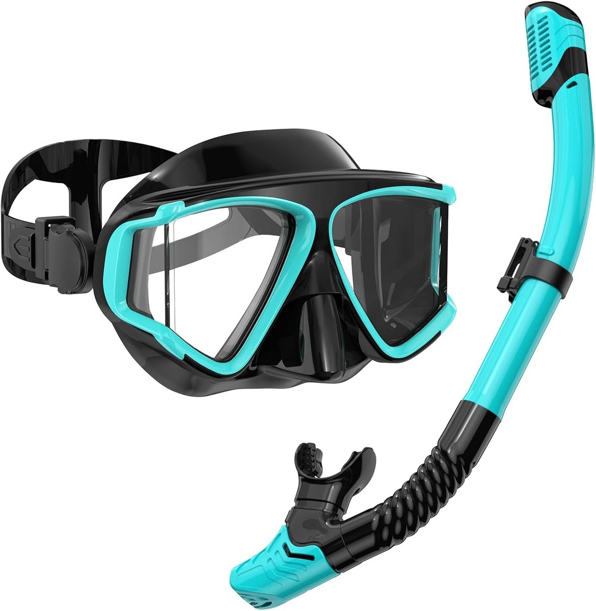 Snorkelset voor Volwassenen - Blauw - Duikmasker met HD Panoramisch Gehard Glas - Inclusief Dry-Top Snorkel en Neusbescherming