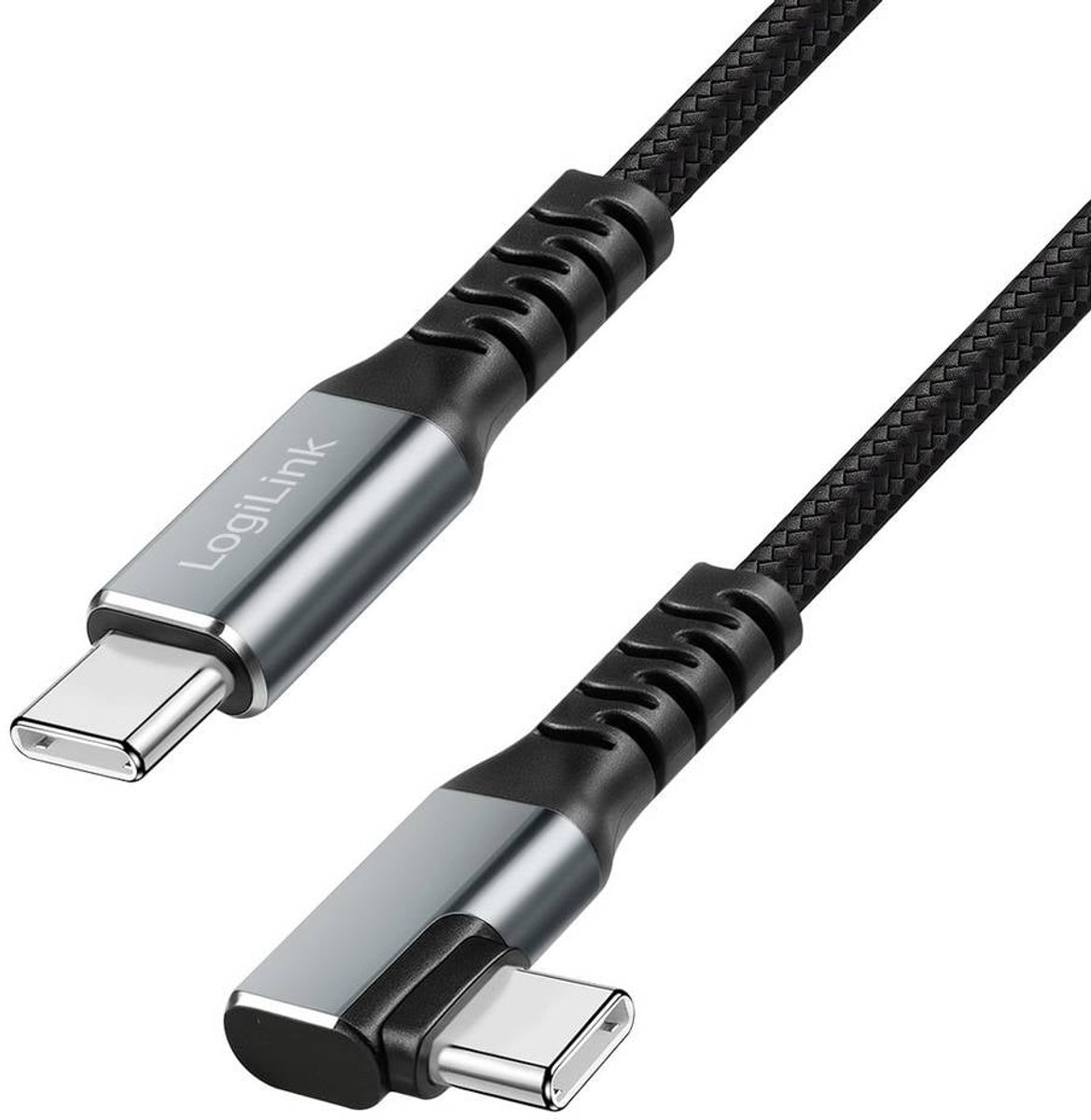 LogiLink CU0271 USB-C-kabel USB 3.2 Gen2 USB-C stekker 1.0 m Zwart 90° haaks naar rechts