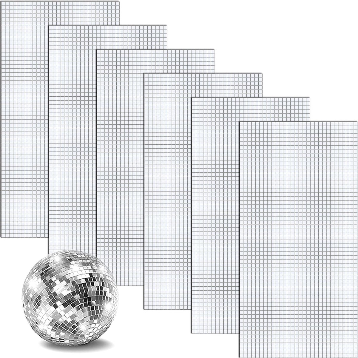 Namajunas - Mozaïek Steentjes - 6 Stusk Zilver Zelfklevende Mozaiek Tegels Glas - 10800 Pcs Mozaiek Pakket - Mini vierkante glazen spiegelstickers - Mozaiek Pakket Volwassenen - Knutselen voor Kinderen & Volwassen - Decoratie voor Huis, Discobal