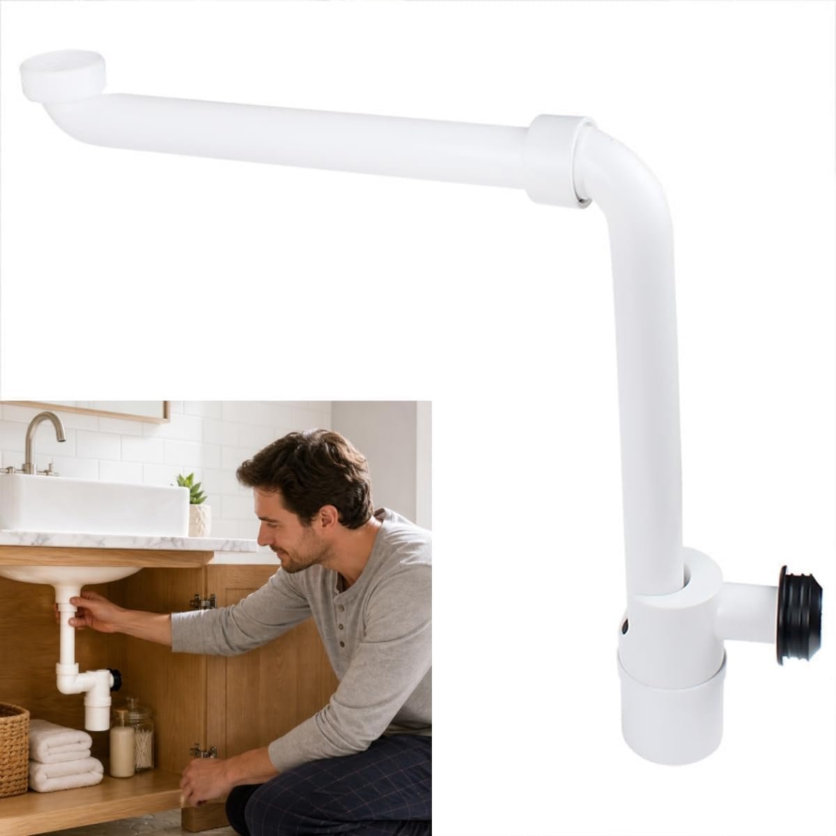Sifon 1 1 - 4 Inch - Ruimtebesparende Wastafel Sifon 360 Graden Instelbaar - Flexibele Afvoerbuis en Stankafsluiter voor Wastafel Geurafsluiter en Ruimtebesparende Afvoerpijp voor de Badkamer