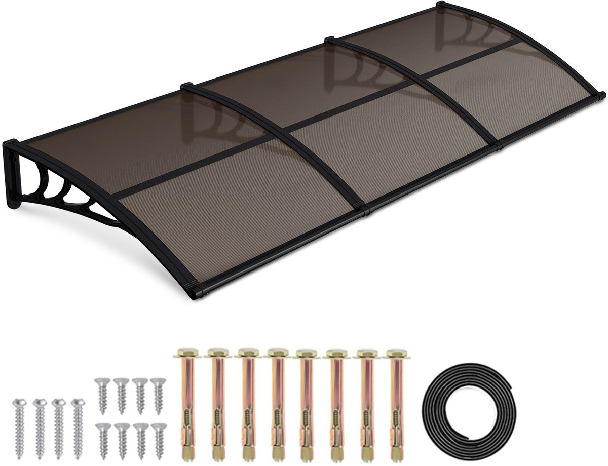 Afdak voor voordeur 300 x 100 cm - met regengoot - bruin