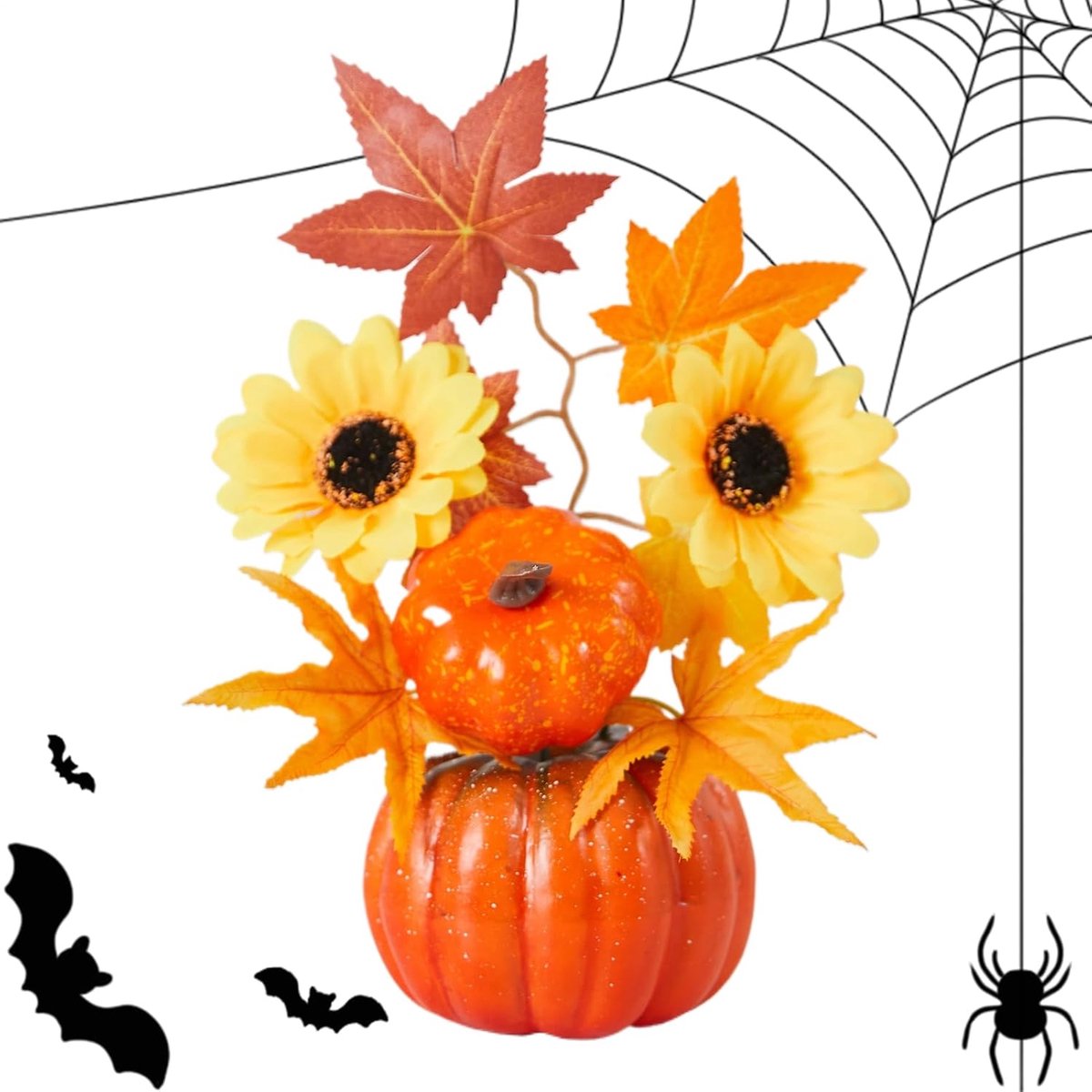 Herfst Halloween Decoratie - Esdoorn Bladeren en Pompoen - Herfst Decoratie - Voor Halloween, oogstfeest en Thanksgiving, tafeldecoratie - Voor scèneopstelling - 16×22×9 cm