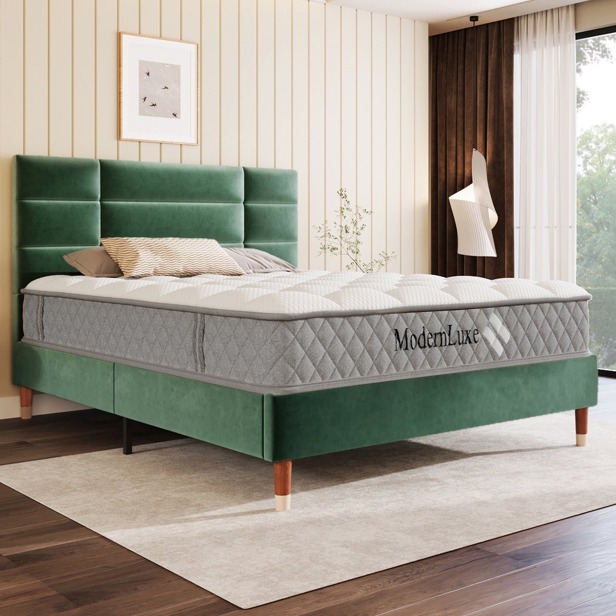 Bedframe - 140x200 Cm - Bed - Met Lattenbodem - Met Opbergruimte - Groen - Met Matras