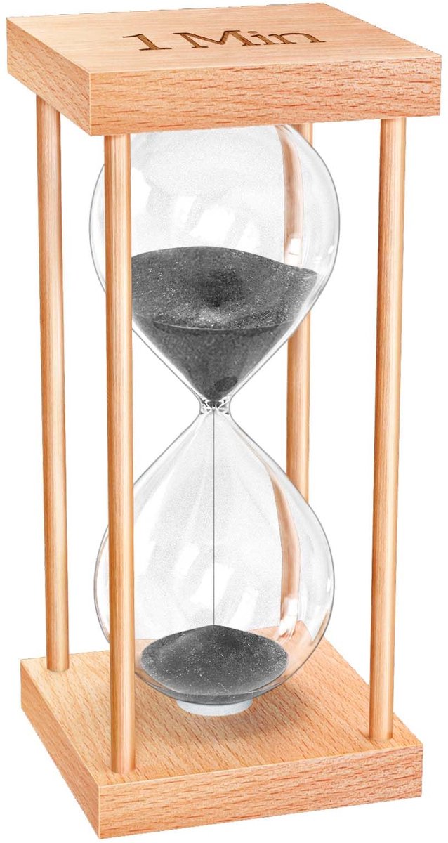 Sanduhr 1 minuut, houten zandloper met zwart zand voor koken, yoga en decoratie