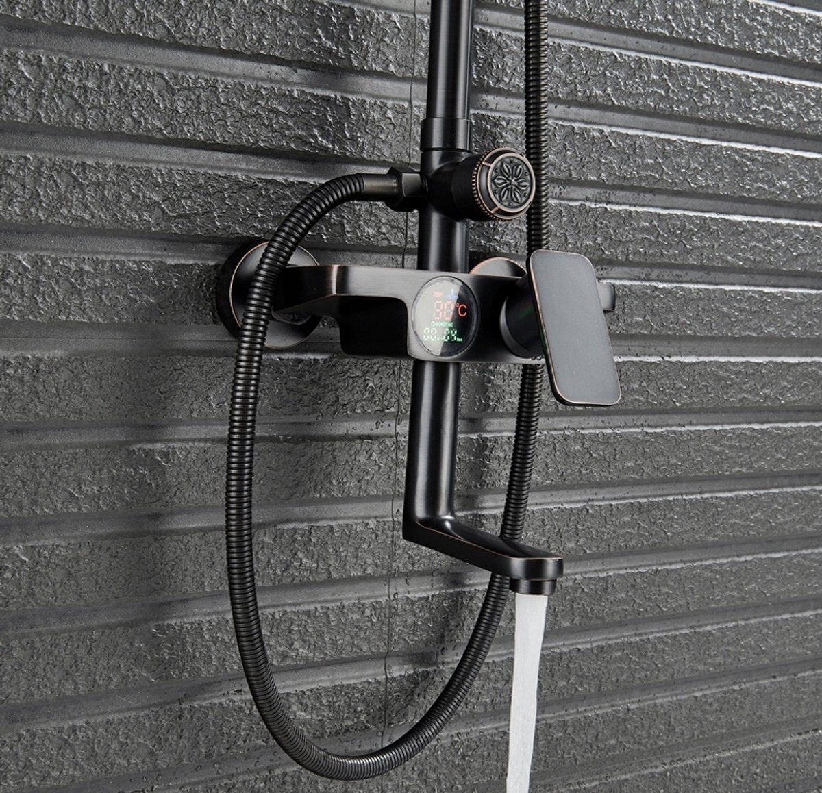 Doucheset met Regendouche en LED Temperatuurweergave - Zwart