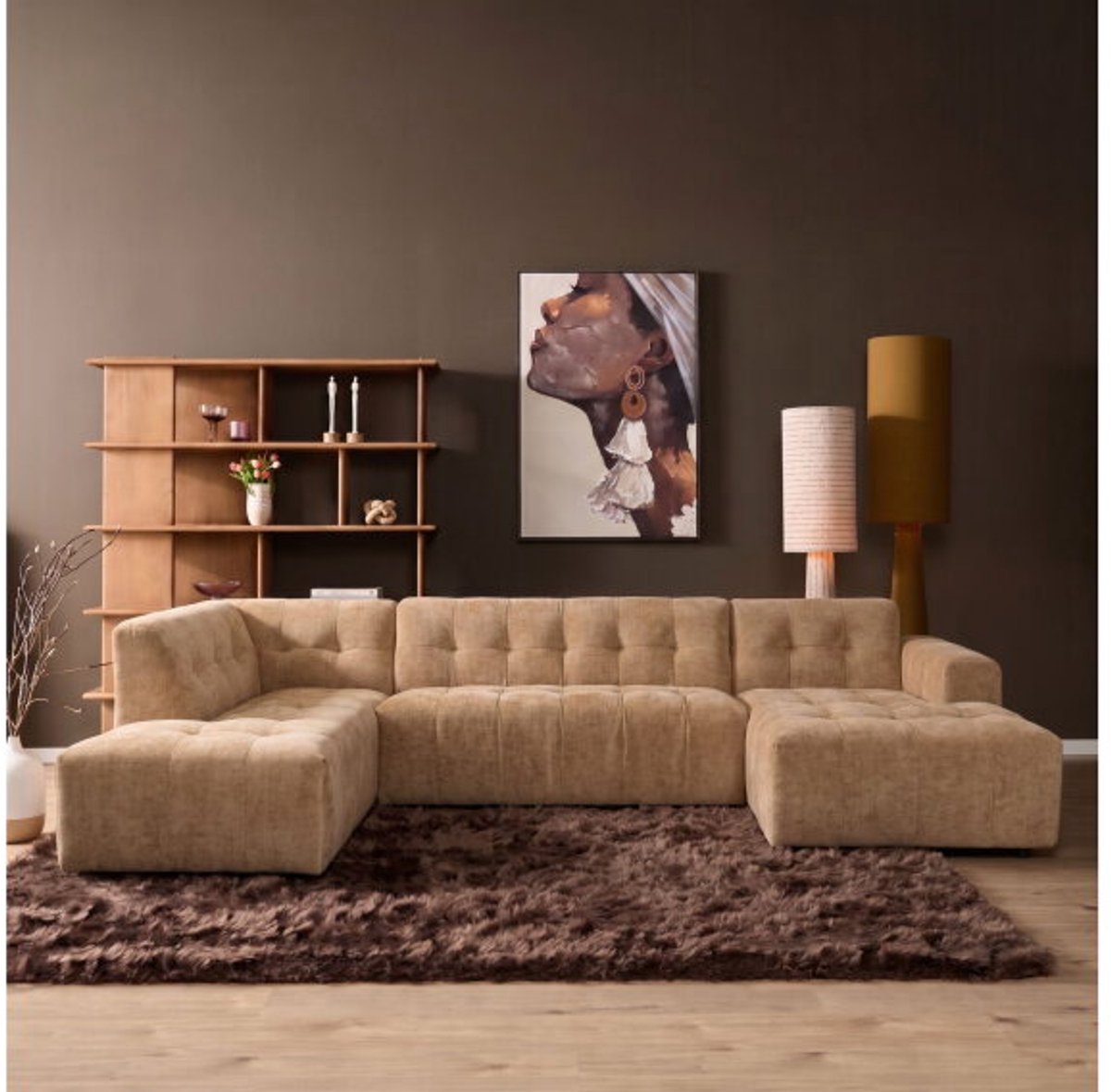 MySofa Ruby U-bank Camel Ottomane L + 2,5 + Lounge R