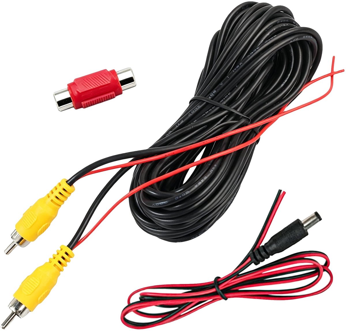 SolidKeus - Set van 3 RCA Kabels voor Achteruitrijcamera met Voedingskabel