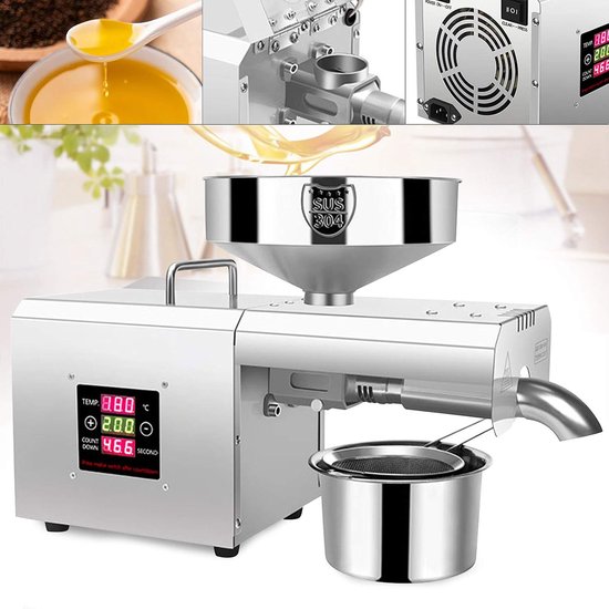 Oliepers Machine - Olie Molen - Thuis Olie Maken - Automatische Temperatuurregeling - 300W Vermogen - Zilver — afbeelding 2