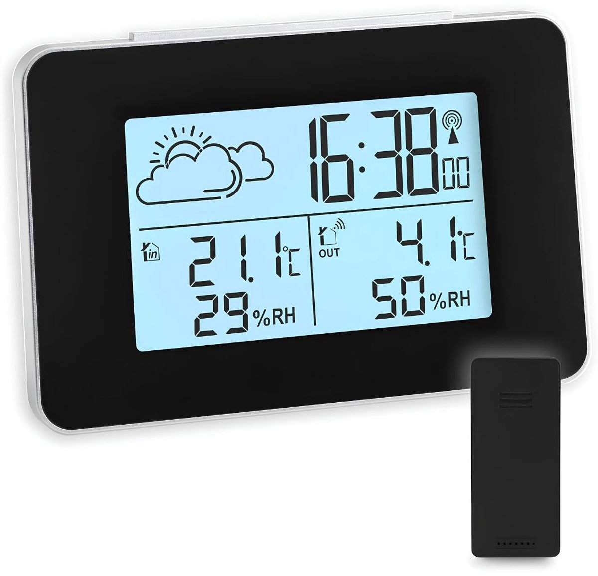 SP® Weerstation - Weerstation Binnen en Buiten - Thermometer Hygrometer - Zwart - 13cm x 9cm x 4cm