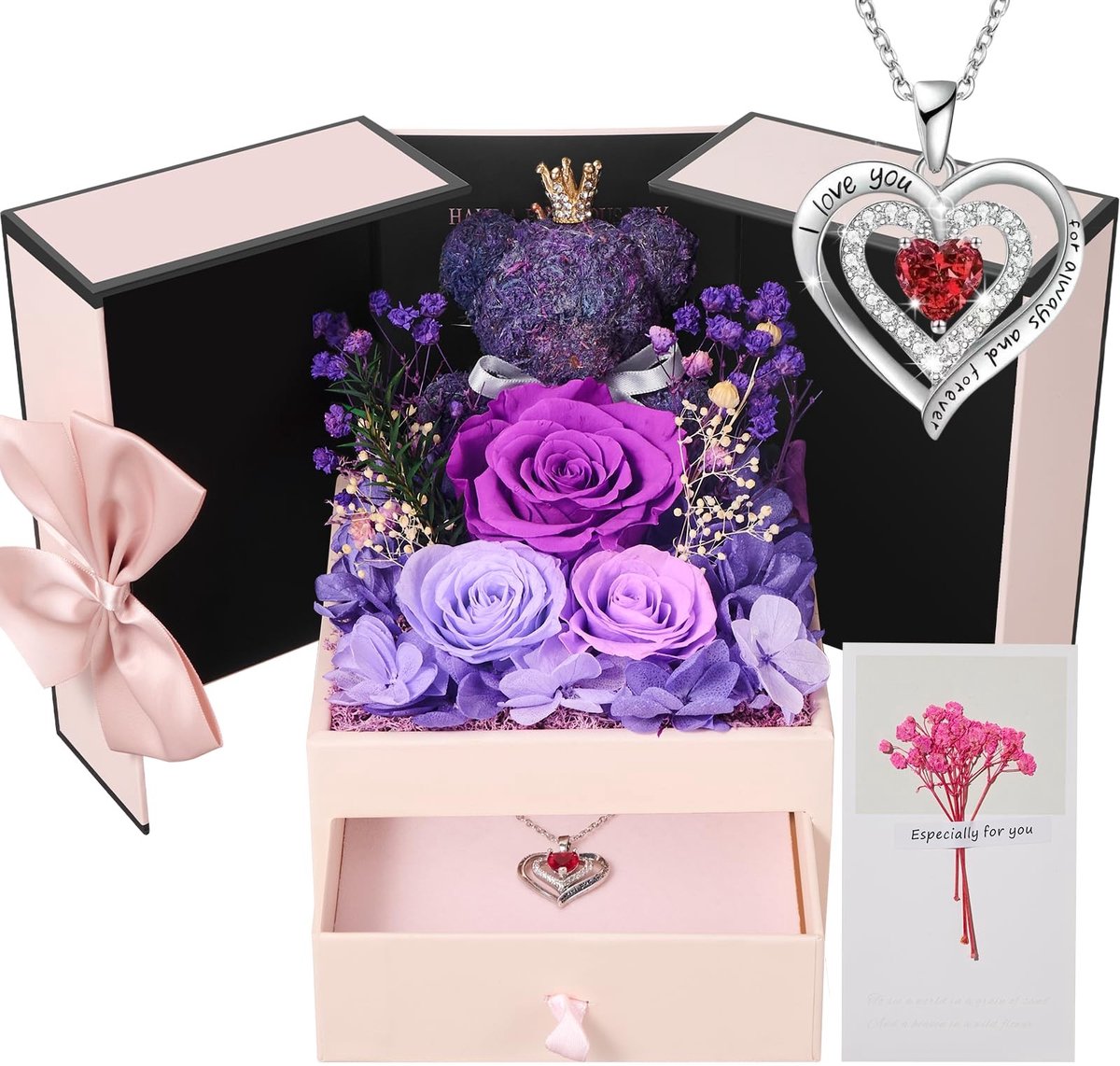 SolidKeus - Geconserveerde Rozen met Hart Ketting voor Vrouwen