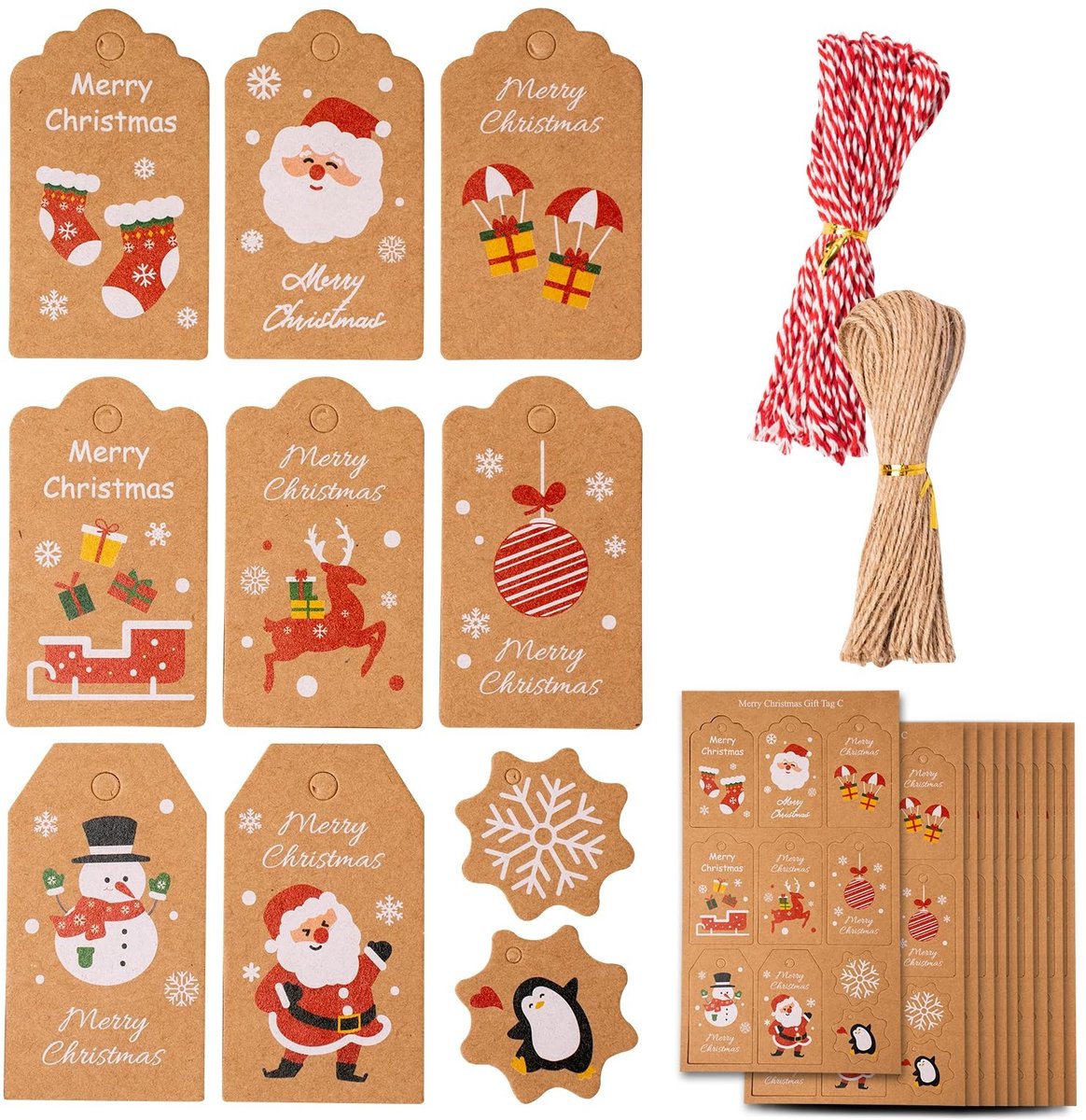 SolidKeus - Set van 100 Kraft Papier Kerstcadeautags