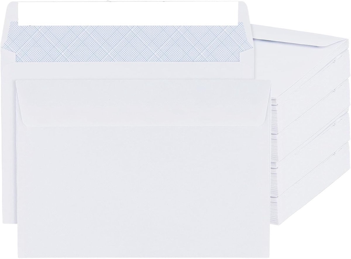 Zelfsluitende witte enveloppen 162 x 114 mm, 400 stuks, 80gsm, ideaal voor verzending en archivering