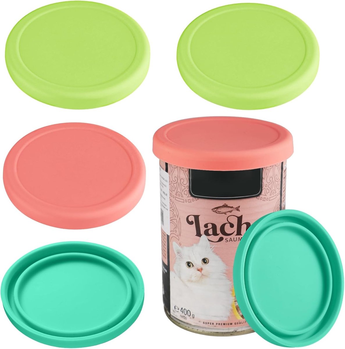 Voedzame Kattenvoer Deksel, Siliconen Luchtdichte Deksel voor Blikken, 6 Stuks, 400g/200g