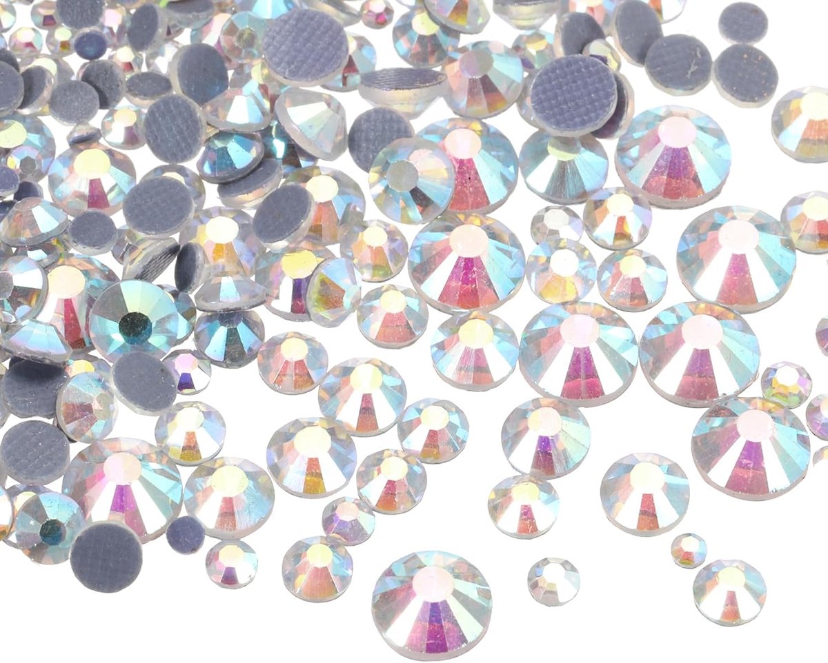Hotfix Strass-steentjes, 400 stuks, platte achterkant, kristal, glazen steentjes met doorzichtige doos, nageldesign, set voor knutselen, kleding, doe-het-zelfdecoratie, 5 maten (SS6-SS20 set