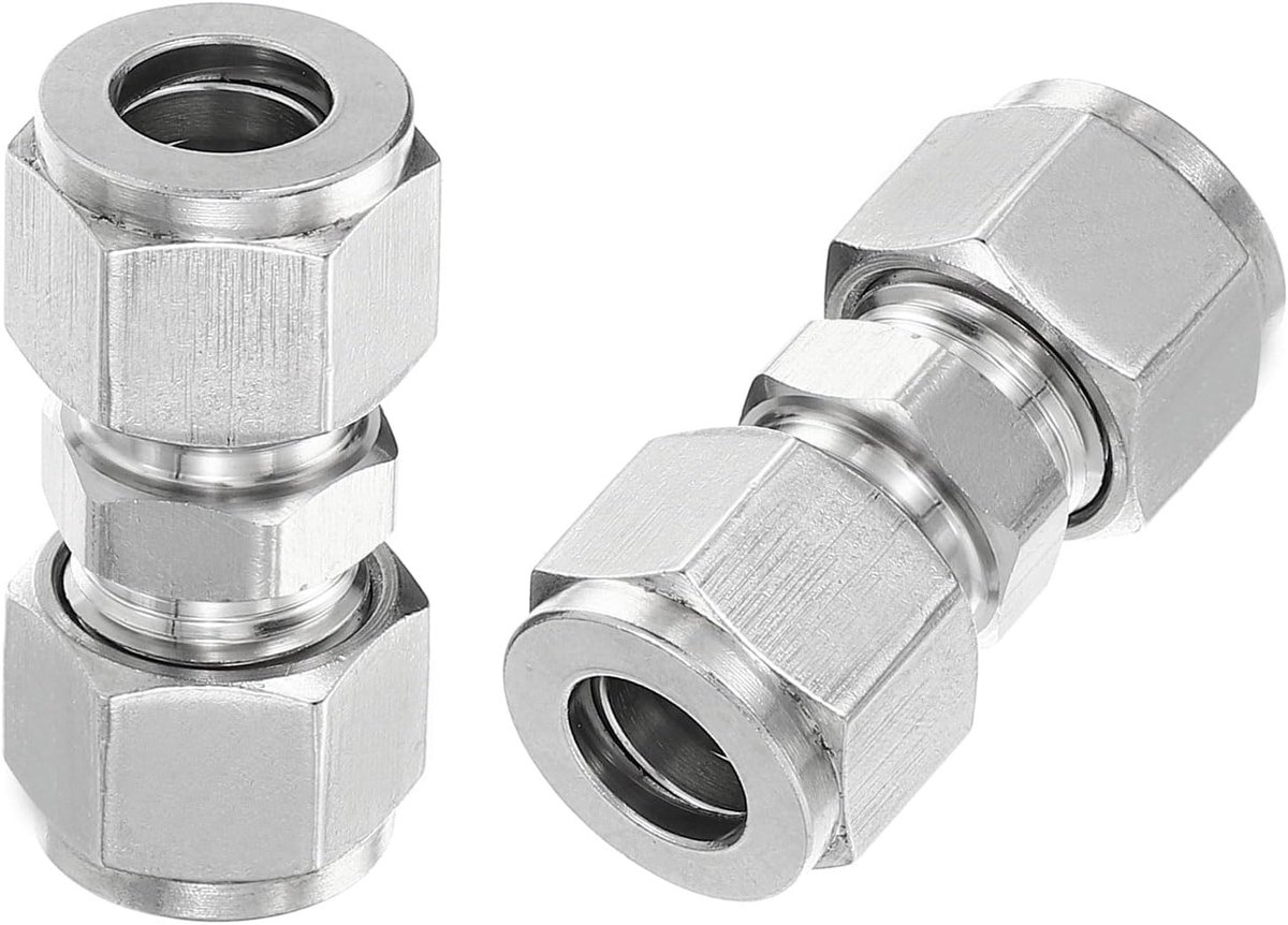 304 RVS Compressie Buis Fitting Union 1/2" ID x 7/8" OD, 2 Stks Rechte Connect Pijp Adapter voor Water Tuin Irrigatie Systeem Zilver