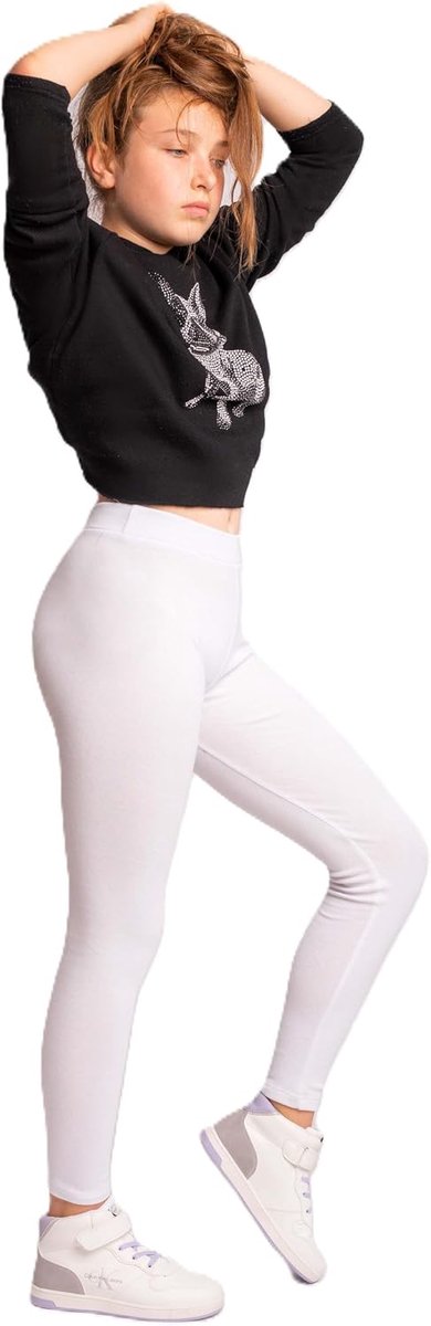 Leggings voor meisjes, kinderen, eenkleurige katoenen leggings, full-body zicht, fietsen, vrijetijdskleding, niet doorzichtige panty, praktische broek voor kinderen van 2 tot 13 jaar