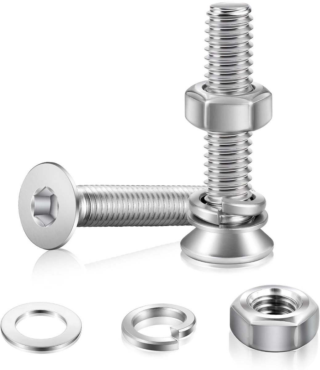 80 stuks schroevenset M6 x 35 mm verzonken kopschroeven moeren set platte kopschroeven binnenzeskant schroeven roestvrij staal machineschroeven assortiment met moeren schroefdraadschroeven