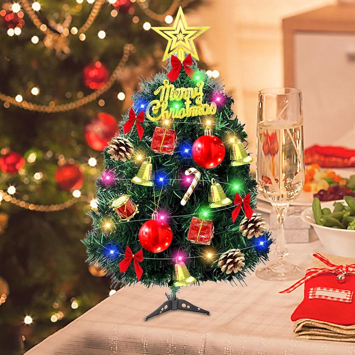 Kunstkerstboom, led-kerstboom, 30 cm, kleine kerstdecoratie, mini-dennenboom