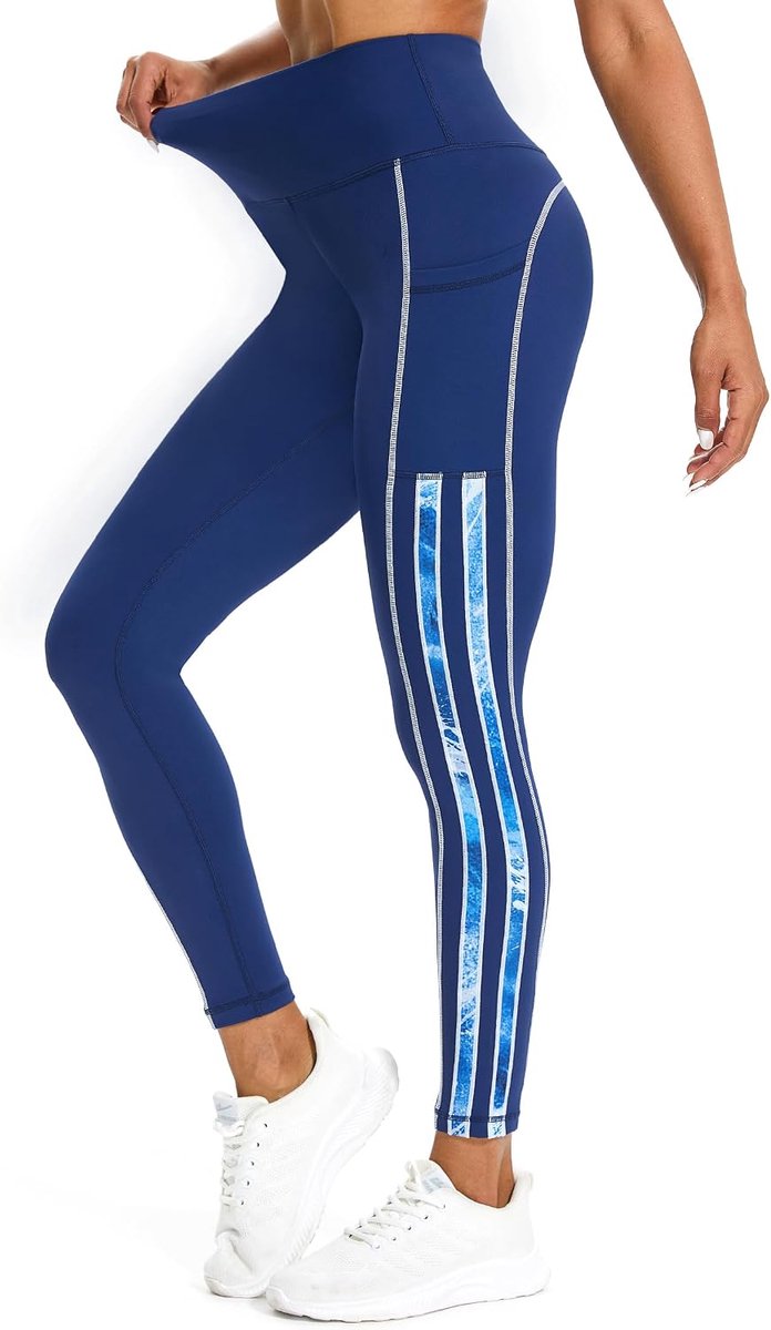 Sportlegging voor dames, met zakken, ondoorzichtig, hoge taille, sportlegging voor dames, fitnessbroek, hardloopbroek, capri