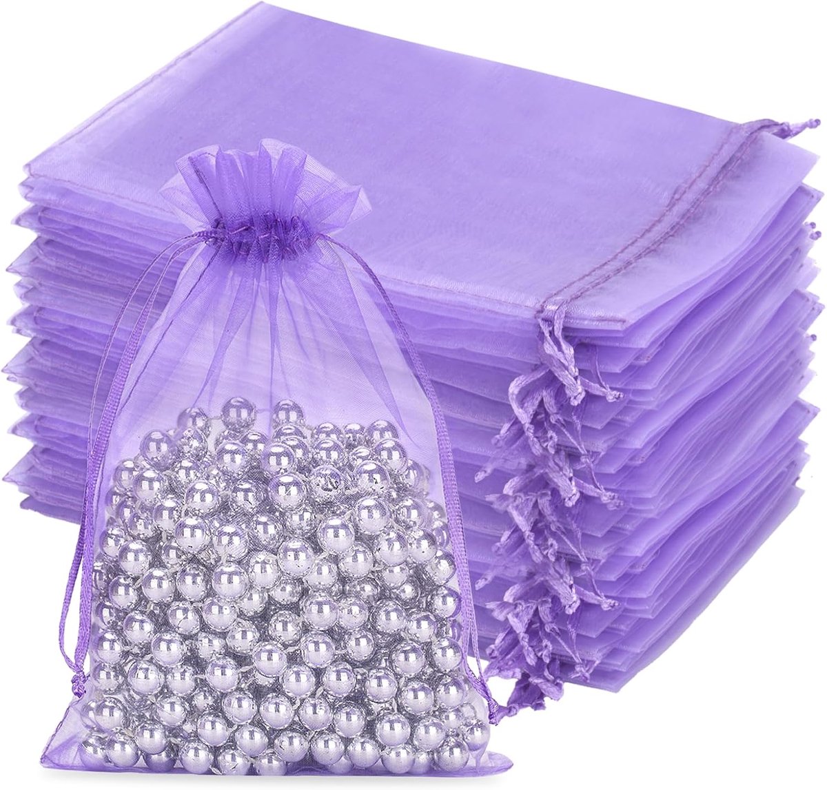 JijAcraft Paarse Grote organzazakjes, 13 x 18 cm, cadeauzakjes met trekkoord, transparante sieradenzakjes, 100 stuks, organzazakjes, bruiloft, om te vullen, cadeau, bonbon