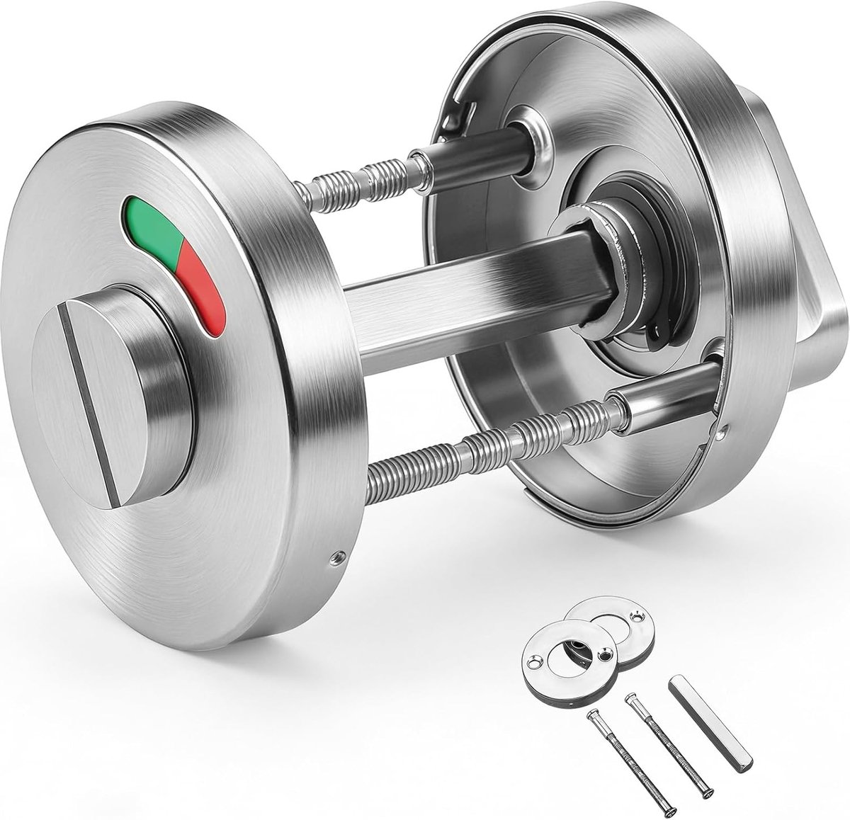 Toiletrozet met privacyindicator, deurslot, roestvrij staal, robuust, deurslot, badkamer, draaiknop, roestvrij staal, voor toiletten, kleedkamer (zilver)