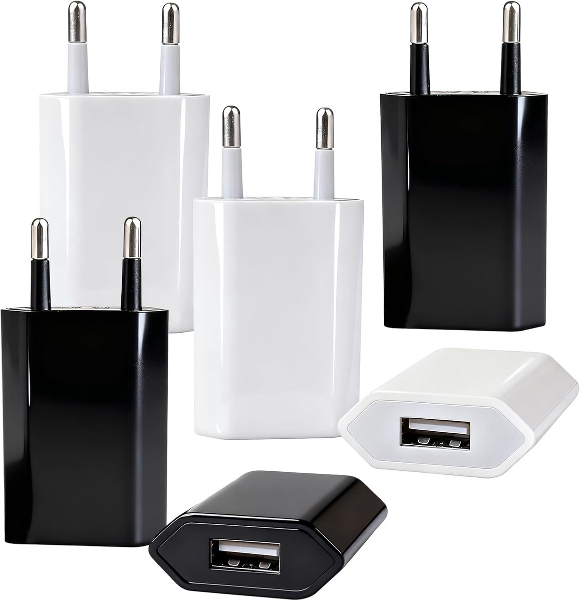 6 stuks USB-stekker, 5 W, 5 V, 1 A, universele oplader, ultradun | Mini snellaadblok, laadpunt voor iPhone 8 7 6 Samsung S22 S21 S20 S10 S6 S7 S8 S9 Huawei Xiaomi Oppo LG