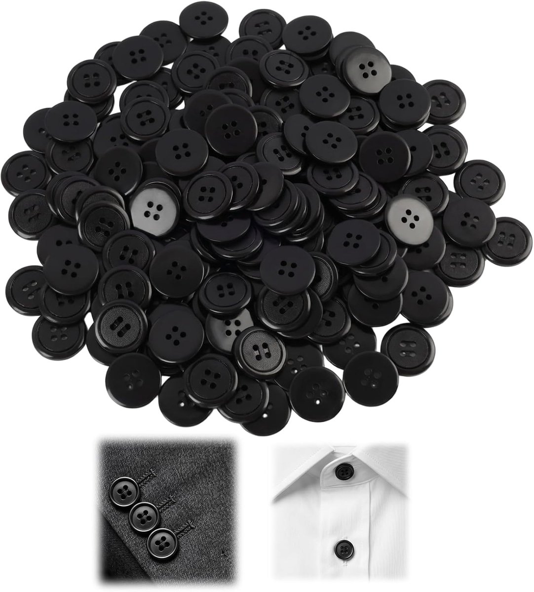 Knopen van hars, 20 mm, zwart, 4 gaten, naaiset, mercury, naaiknopen, kleding, broek, overhemd, knutselen, doe-het-zelf kit met opbergdoos, organisatie naaien