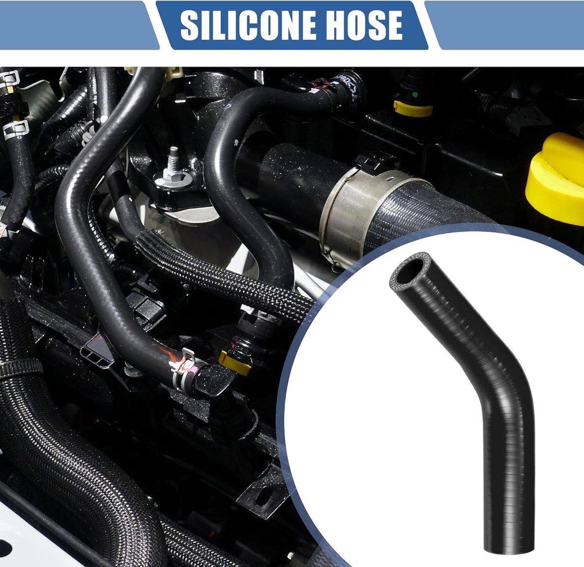 Autosiloaanslang 1 stuk 45 graden 19-22mm ID 102mm siliconen | Binnendiameter 19-22 mm, lengte 102 mm, dikte 5 mm, temperatuur -60-300 °C, druk 1 MPa, voor motorolie remvloeistof
