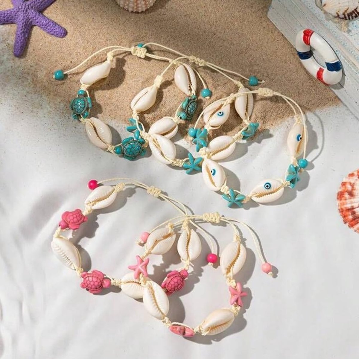 1 Doos 100 Stuks 5 Stijlen Turkooise Schildpadkralen Zee Dier Kralen Bulk Schildpad Zomer Hawaii Boho Oceaan Geverfd Kleurrijke Kleine Strand Edelsteen Losse Spacer voor Sieraden Maken