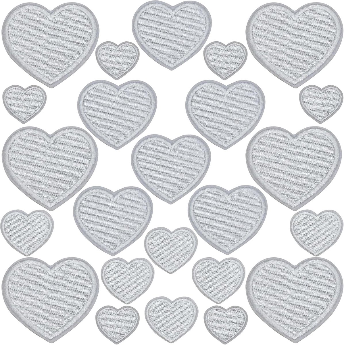 Hartpatches om op te strijken, geborduurde patches in hartvorm voor reparatie en decoratie van kleding, wit