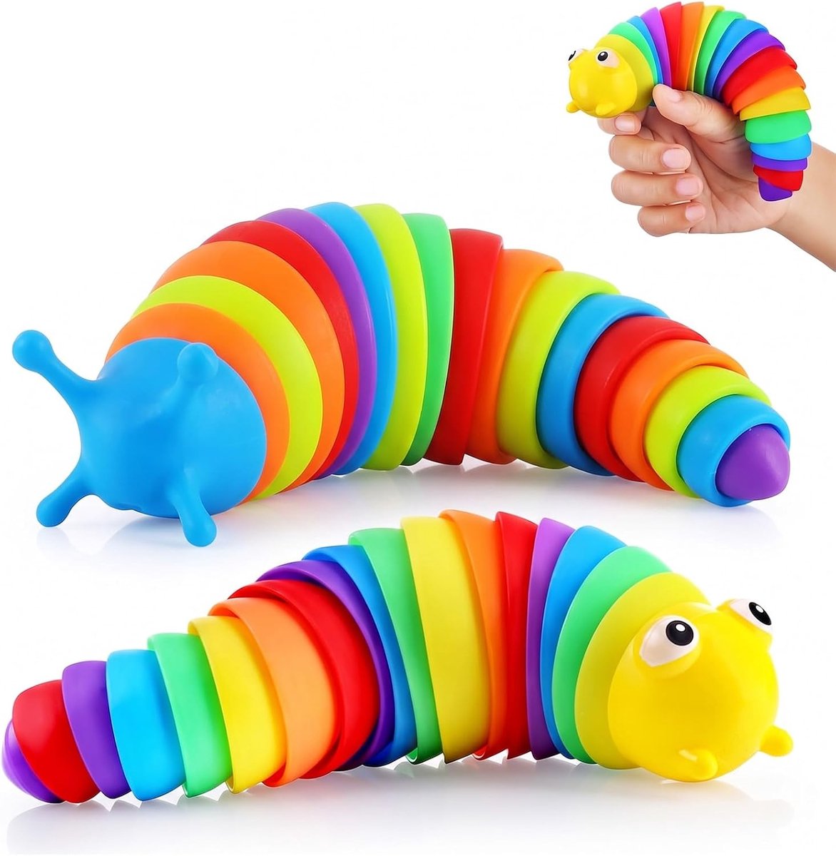 Rups en slak, 18,5 cm, sensorisch speelgoed, flexibel, 3D, voor het verlichten van stress en angst, grappig cadeau voor kinderen en volwassenen, 2 stuks