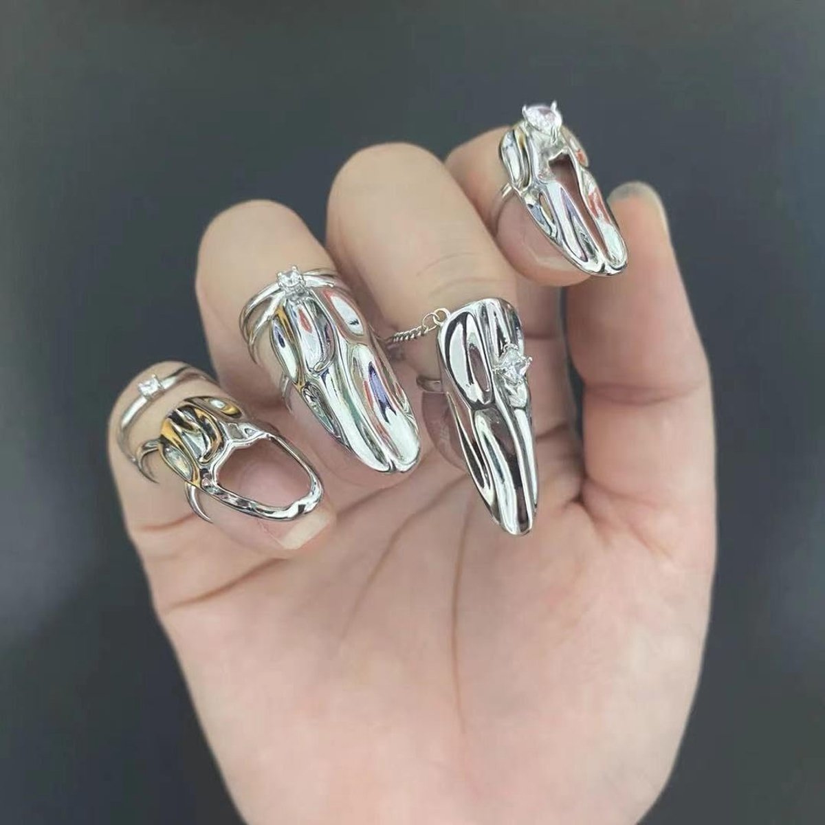 5 stuks vingertop nagelringen voor dames, verstelbare opening nail art bedelaccessoires, vingernagel vingertop klauw nagel, vingernagel tip vingernagelringen set (5 stuks zilver)