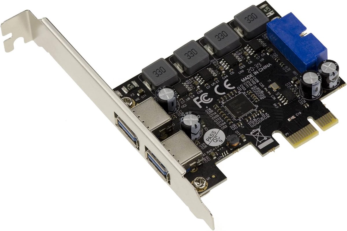 Express PCIe USB 3.0-kaart met 2 externe 5G Type A-poorten en 2 interne poorten op 19-pins USB3-connector. Zelfvoedend, met NEC D720201-chipset | PCIe USB 3.0 kaart 2 externe poorten en 2 interne poorten NEC D720201