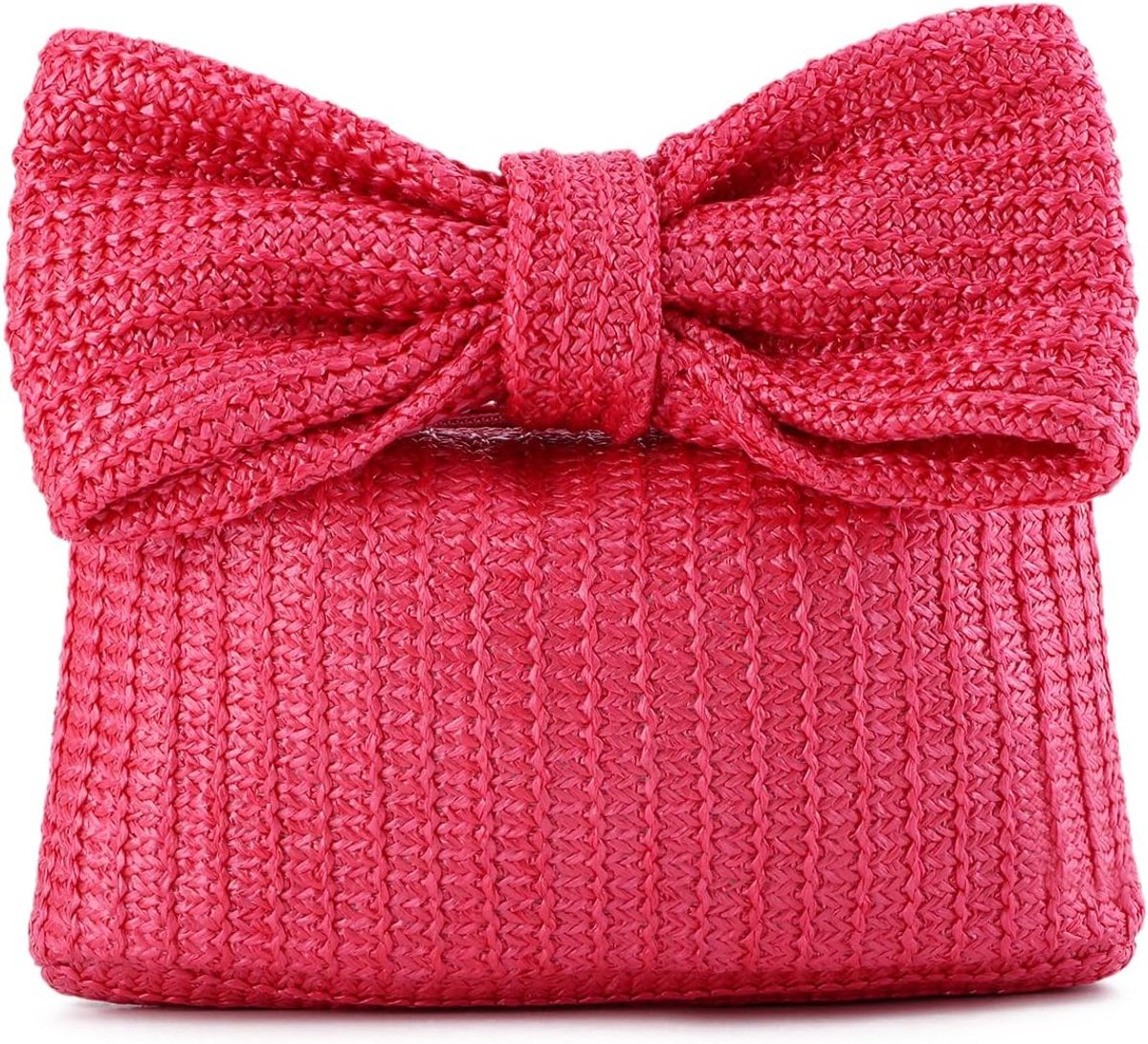 Stro Boog Clutch Bag voor Vrouwen Meisjes Zomer Stro Geweven Handtas voor Bruiloft Dinner Party Vakantie