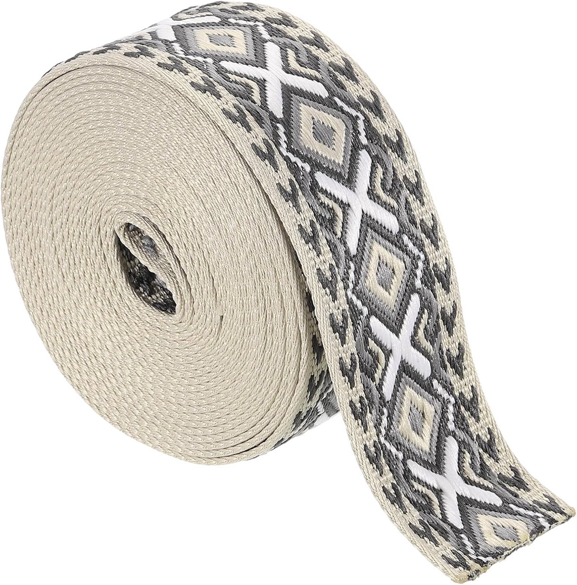 5 yards katoenen riem, 50 mm jacquard-borduurwerk, polyester riemen, portemonnee-riem, riem voor portefeuilles, tassen, handwerk, kleding, grijs-wit