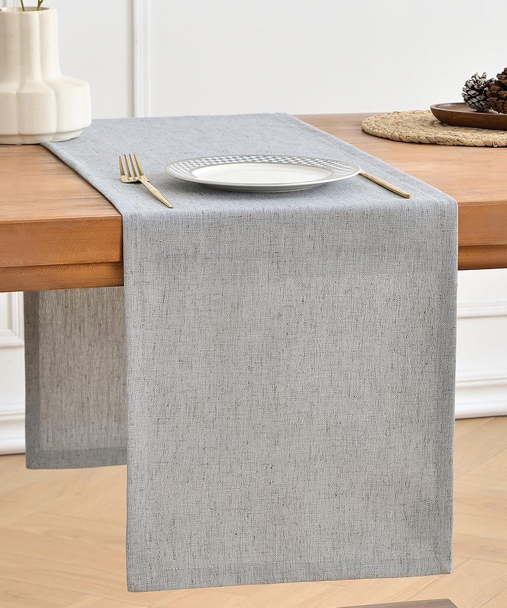 Katoenen Linnen Tafelloper Boerderijstijl Wasbaar | Zilvergrijs Chambray, 120 cm, ideaal voor dineren, vakanties, feesten, dagelijks gebruik, eetkamer, keuken en tafeldecoratie