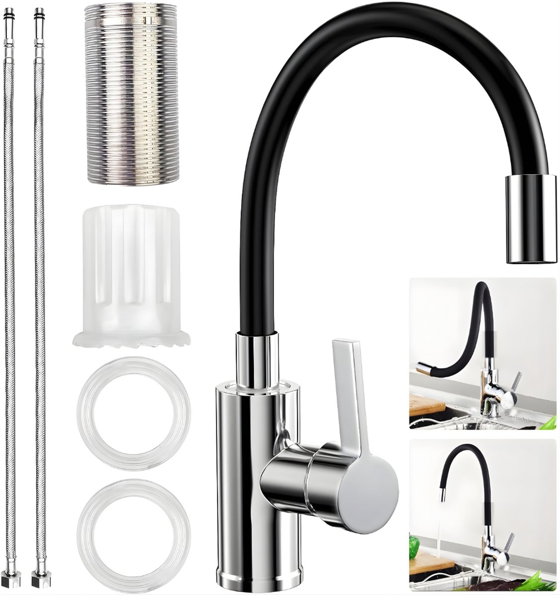 KIRA® Keukenkraan - Kraan - Keuken Kraan - Zwart - ‎28cm x 18cm x 6cm